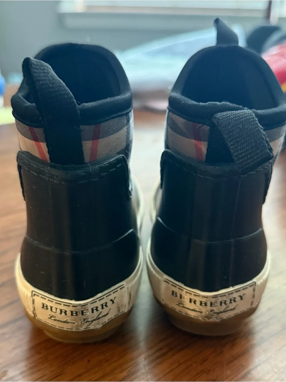 Burberry Black Rain & Snow Ankle Boots with Signature Plaid Cuff